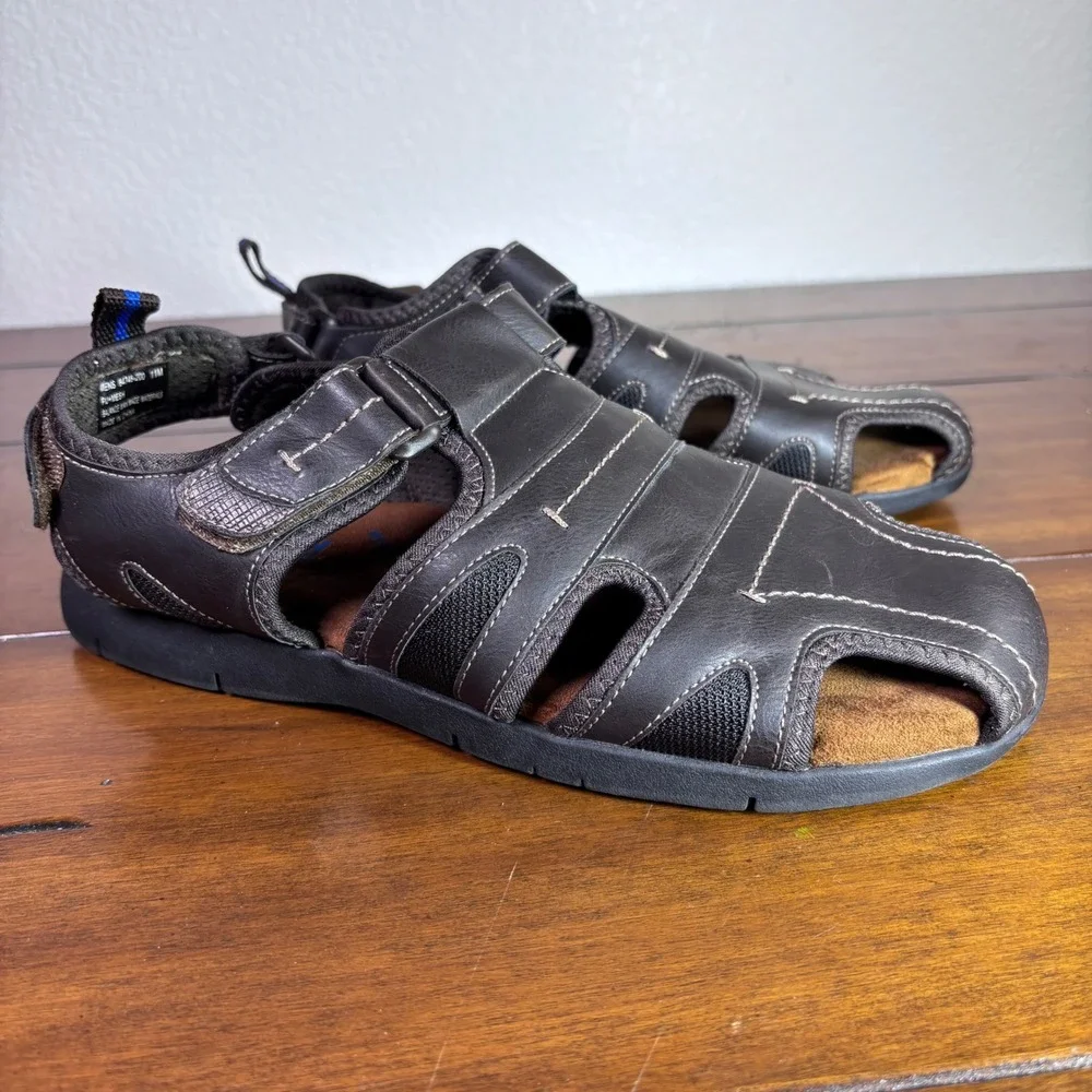 Nunn Bush Fisherman Sandals Mens 11M Brown Closed Toe Memory Foam‎ Hiking